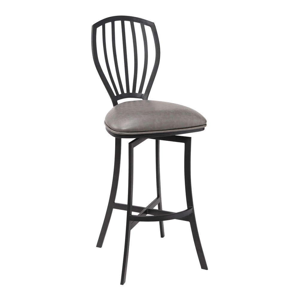 Armen Living Sandy Contemporary 30" Bar Height Barstool in Matte Black Finish and Vintage Grey Faux Leather