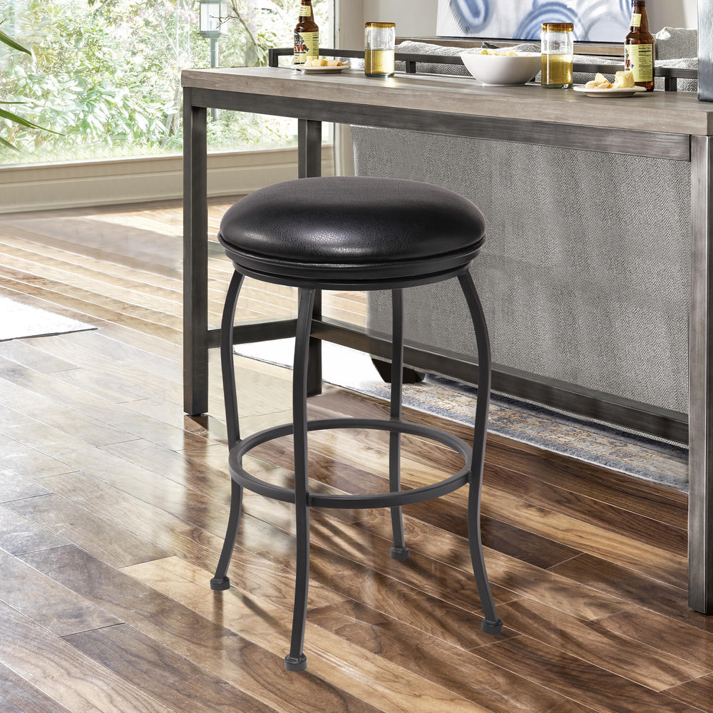 Armen Living Amy Contemporary 30" Bar Height Barstool in Matte Black Finish and Black Faux Leather