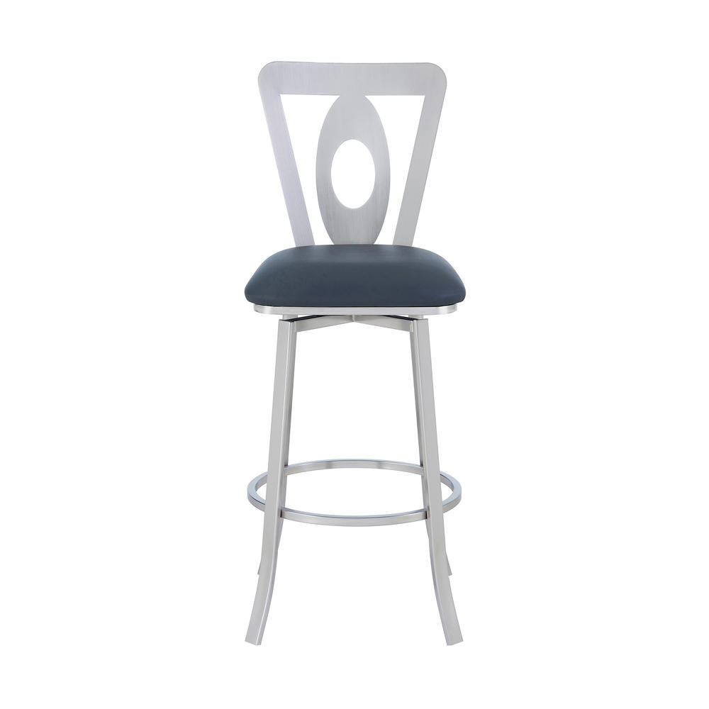 Armen Living Lola Contemporary 26" Counter Height Barstool in Brushed Stainless Steel Finish and Grey Faux Leather