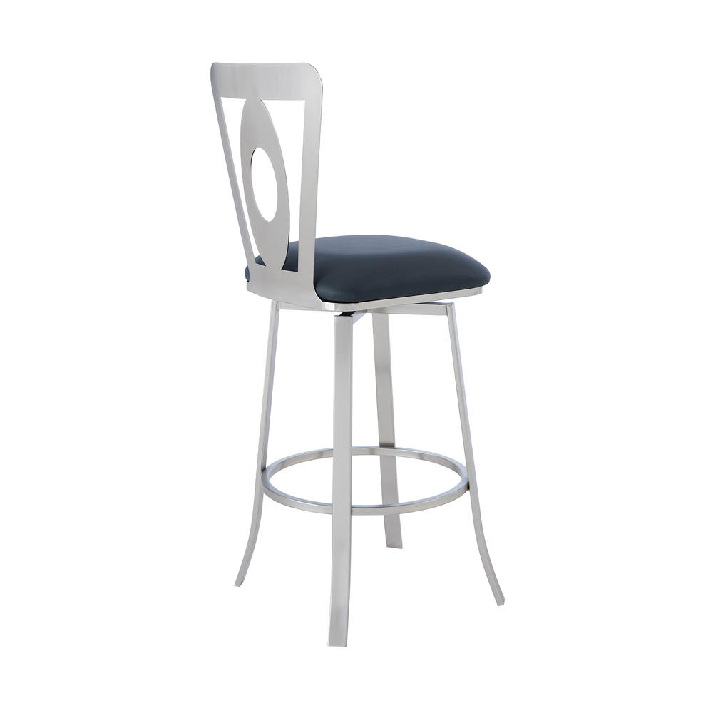 Armen Living Lola Contemporary 26" Counter Height Barstool in Brushed Stainless Steel Finish and Grey Faux Leather