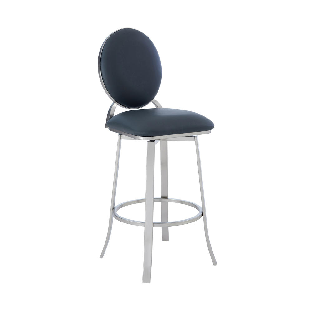 Armen Living Pia Contemporary 30" Bar Height Barstool in Brushed Stainless Steel Finish and Grey Faux Leather
