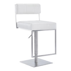 Armen Living Michele Contemporary Swivel Barstool in Brushed Stainless Steel and White Faux Leather
