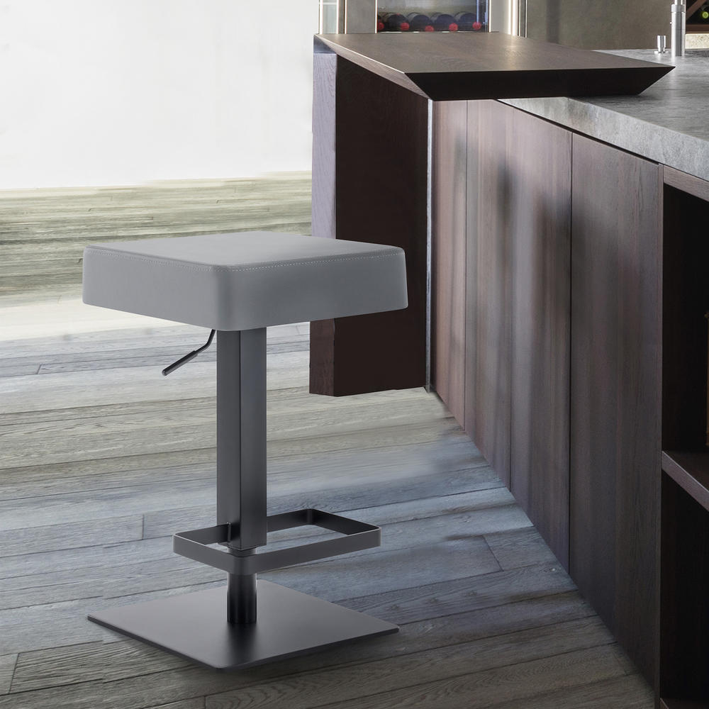 Armen Living Kaylee Contemporary Swivel Barstool in Matte Black Finish and Grey Faux Leather