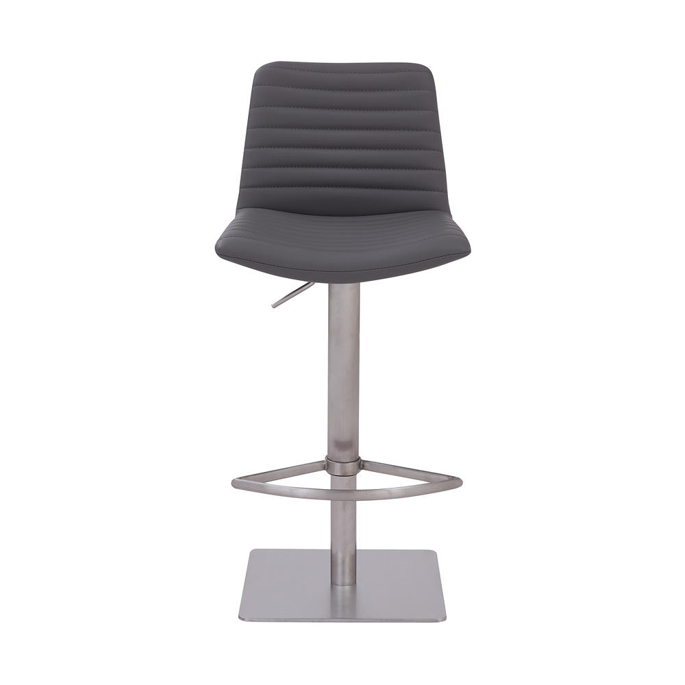 Armen Living Carson Contemporary Adjustable Barstool in Brushed Stainless Steel Finish and Grey Faux Leather