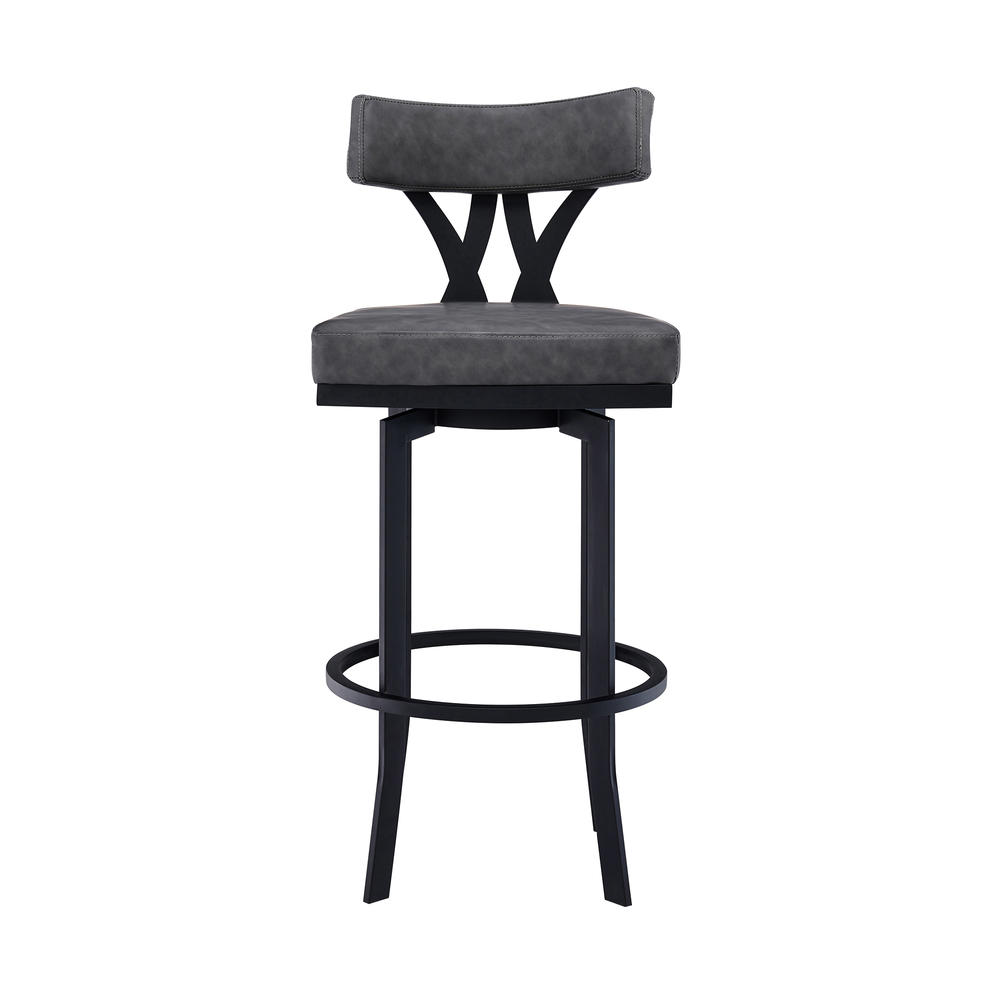Armen Living Natalie Contemporary 26" Counter Height Barstool in Black Powder Coated Finish and Vintage Grey Faux Leather