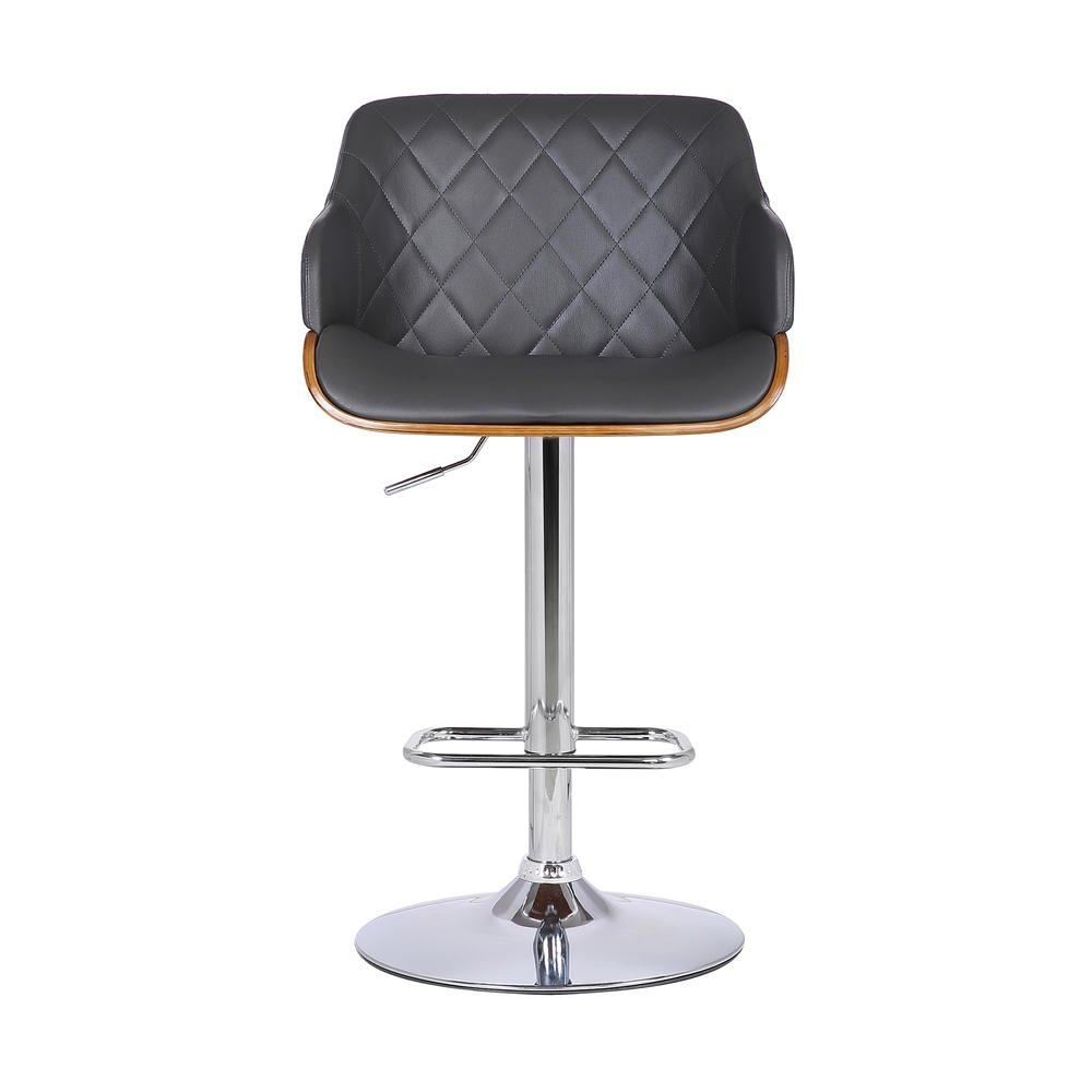 Armen Living Toby Contemporary Adjustable Barstool in Chrome Finish with Grey Faux Leather and Walnut Finish