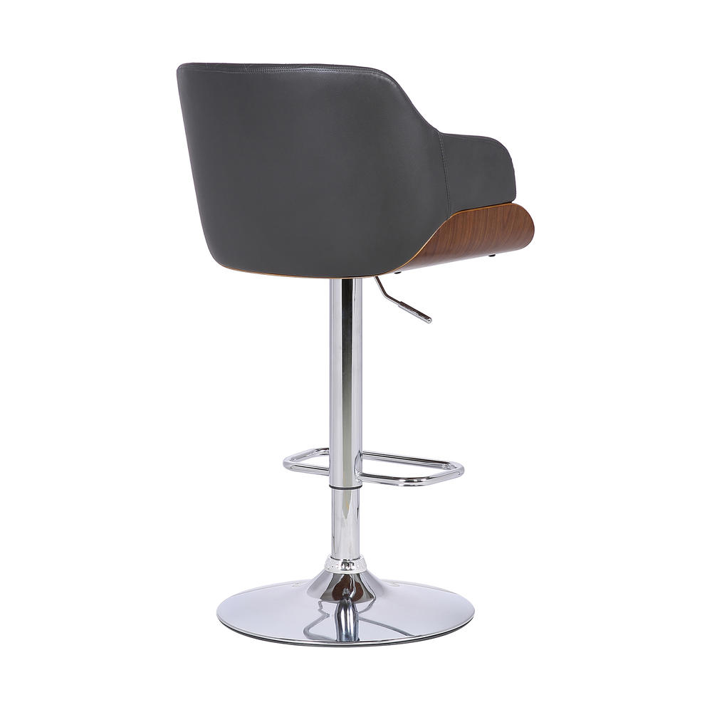 Armen Living Toby Contemporary Adjustable Barstool in Chrome Finish with Grey Faux Leather and Walnut Finish