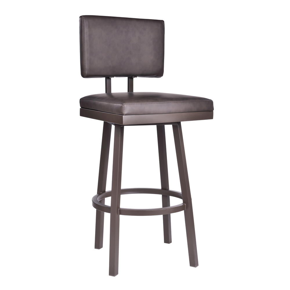 Armen Living Balboa 30&#8221; Bar Height Barstool in Brown Powder Coated Finish and Vintage Brown Faux Leather