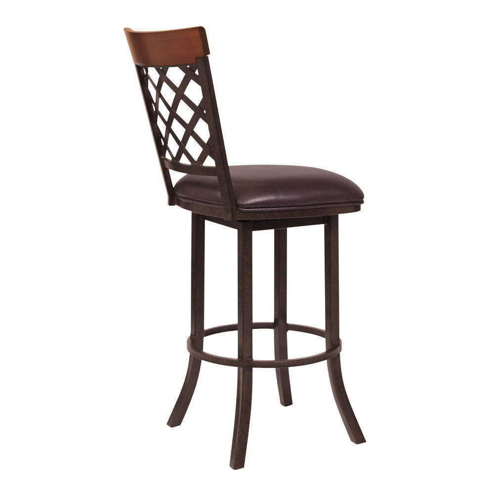 Armen Living Bree 26"&#160;Counter Height Barstool in Auburn Bay with Ford Brown Faux Leather and Sedona Wood