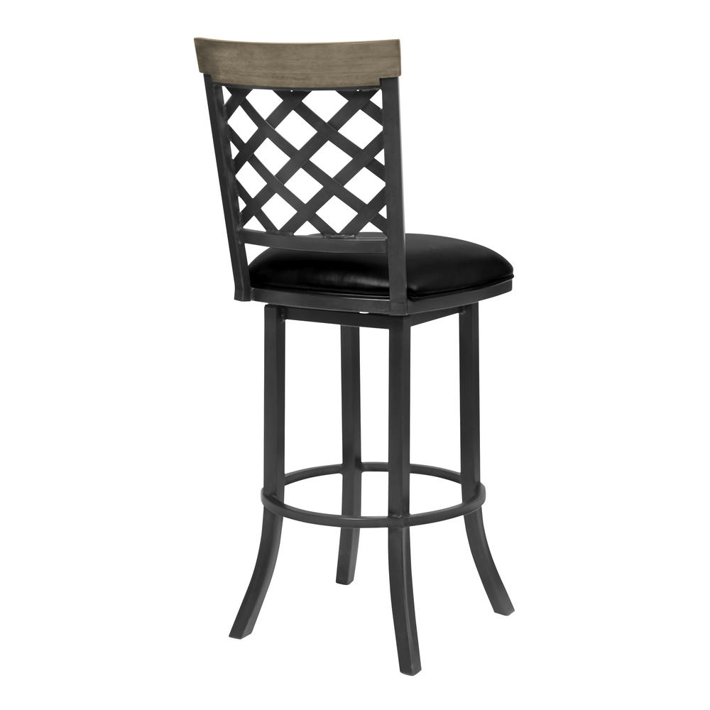 Armen Living Bree 26" Counter Height Barstool in Mineral Finish with&#160;Vintage Black Faux Leather and Grey Walnut