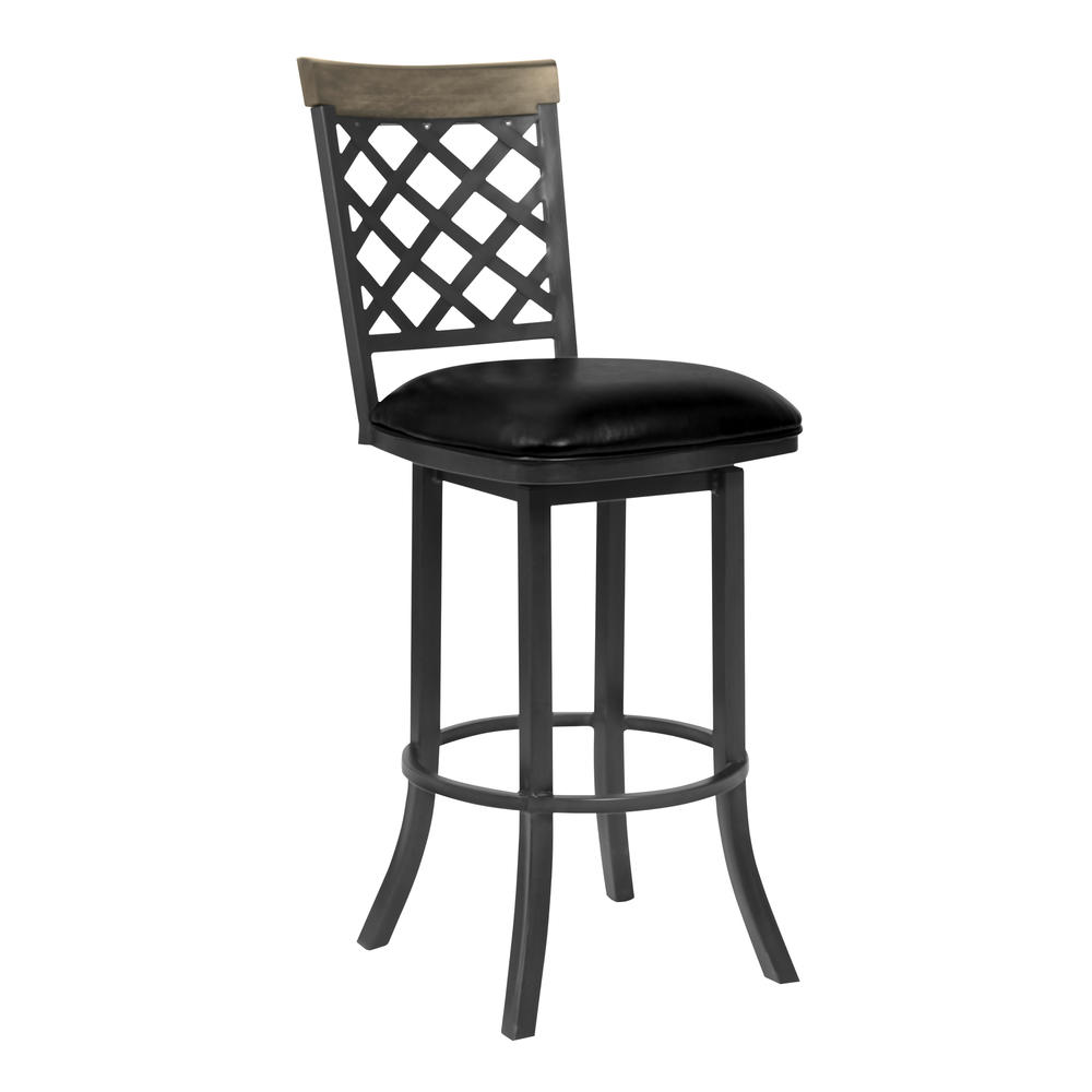 Armen Living Bree 30"&#160;Bar Height Barstool in Mineral Finish with&#160;Vintage Black Faux Leather and Grey Walnut