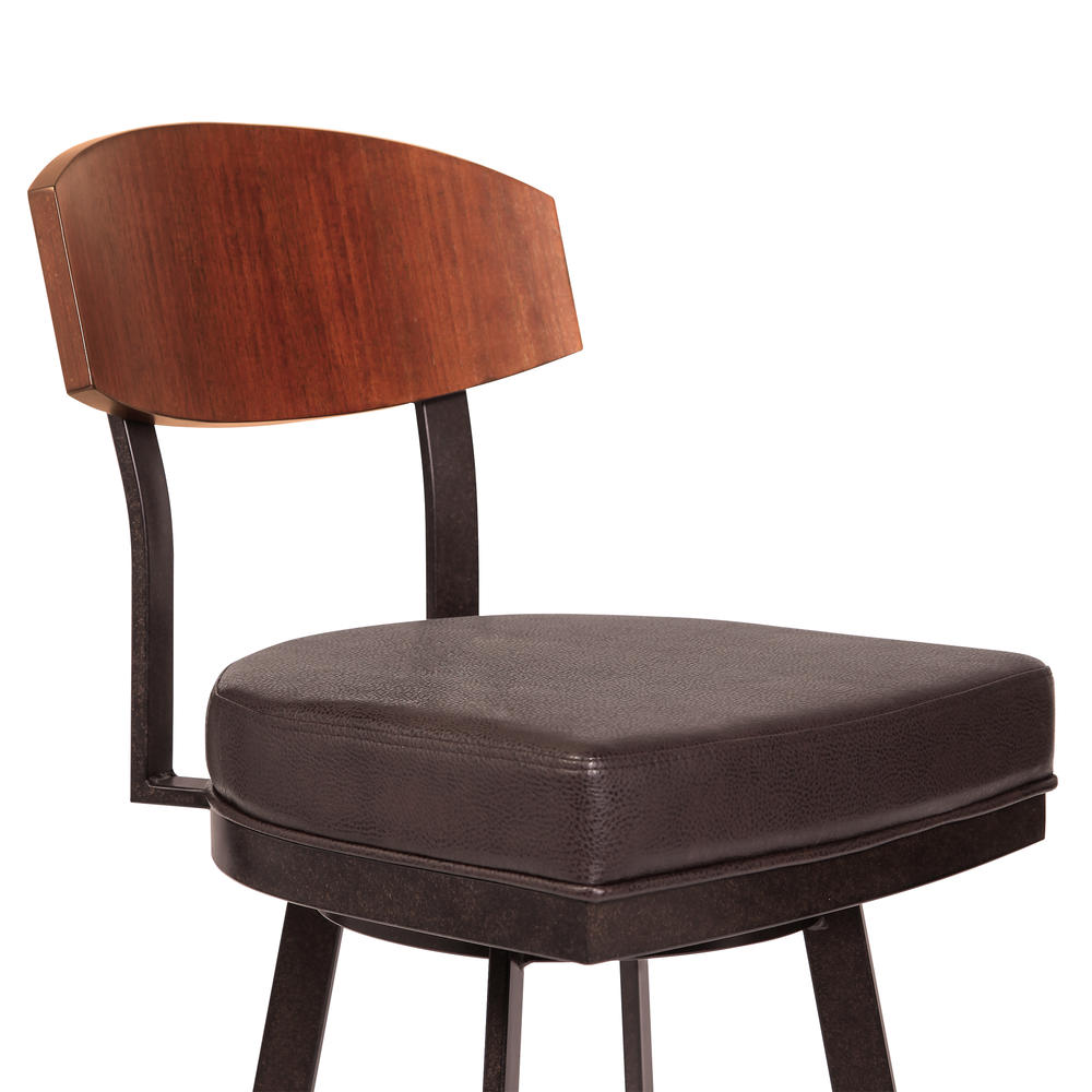 Armen Living Frisco 30" Bar Height Barstool in Auburn Bay with Brown Faux Leather and Sedona Wood