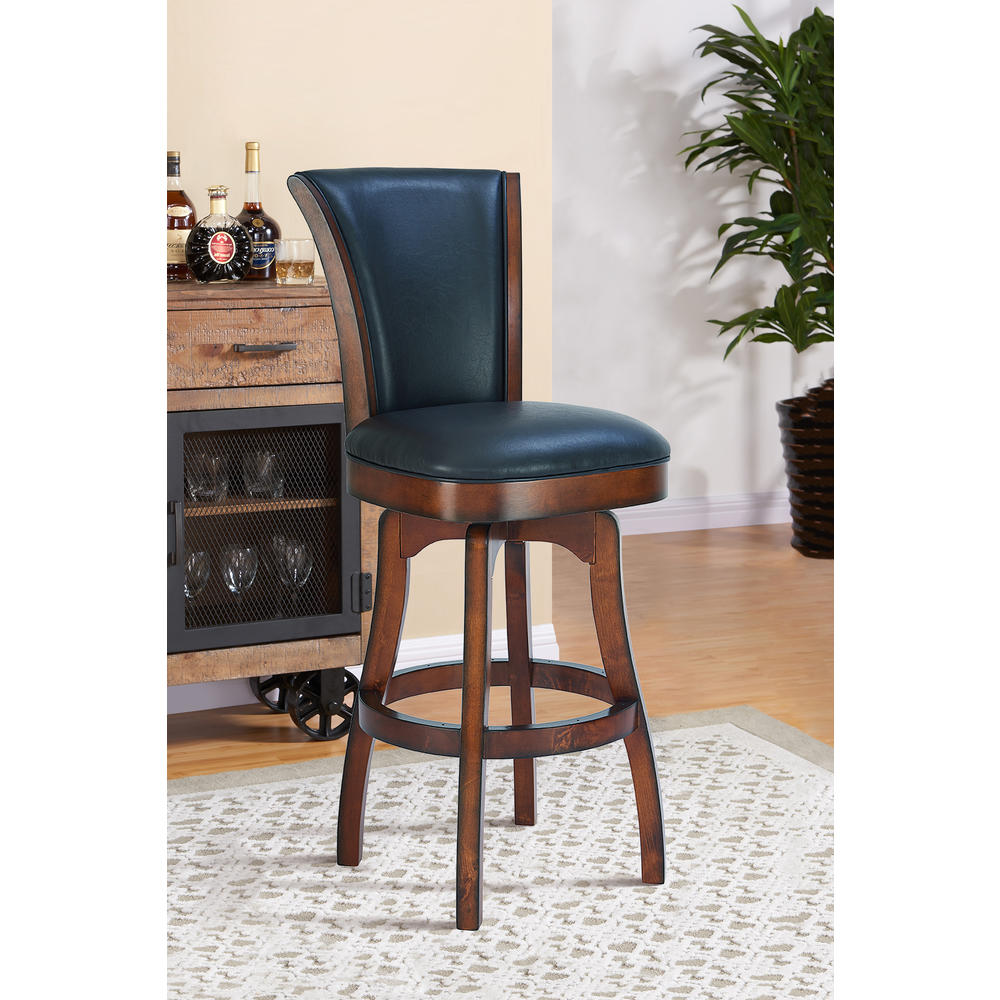 Armen Living Raleigh 30" Bar Height Swivel Barstool in Rustic Cordovan Finish and Brown Bonded Leather