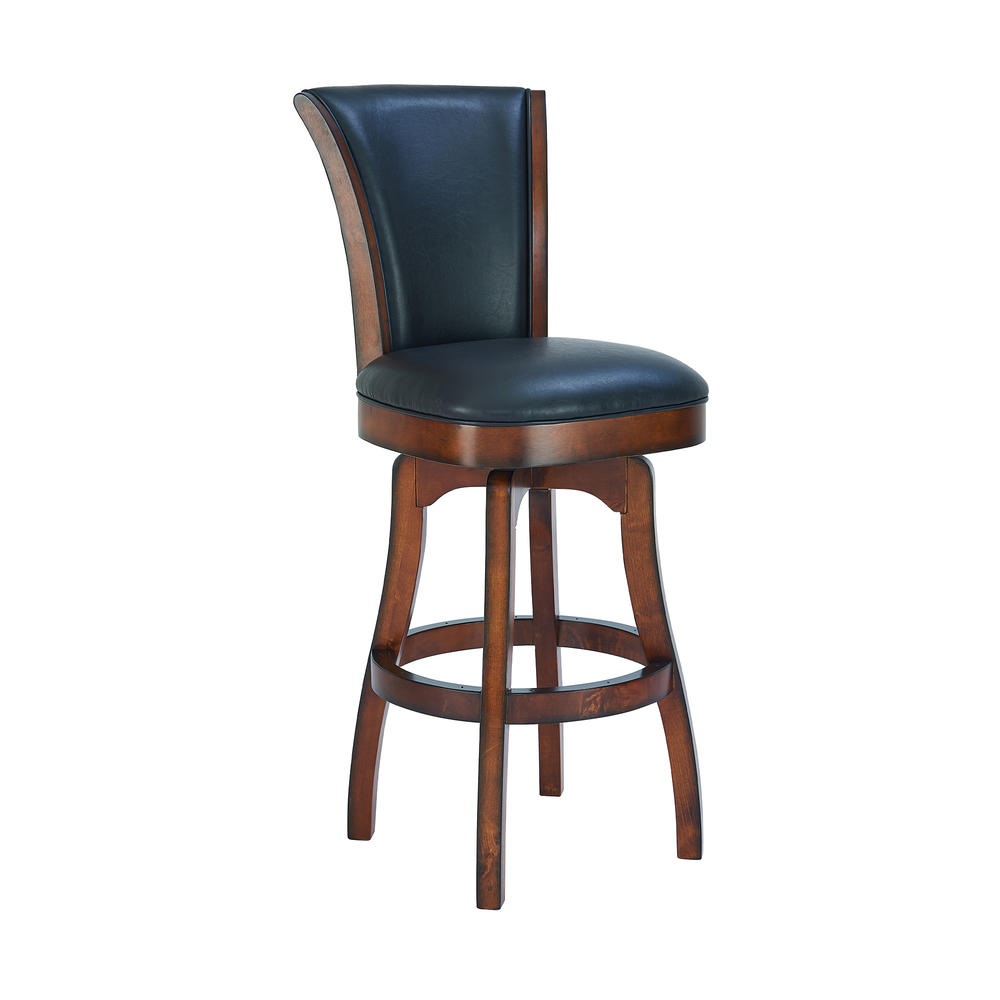 Armen Living Raleigh 30" Bar Height Swivel Barstool in Rustic Cordovan Finish and Brown Bonded Leather