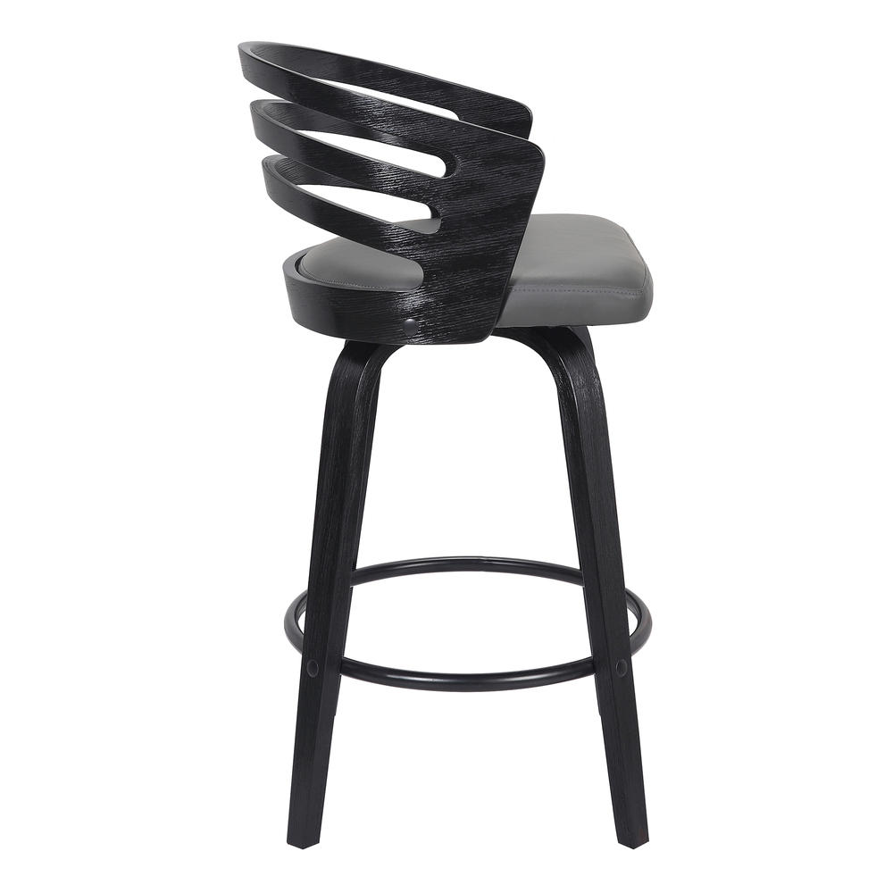 Armen Living Jayden Contemporary 26" Counter Height&#160;Swivel Barstool in Black Brush Wood Finish&#160;and Grey Faux Leather