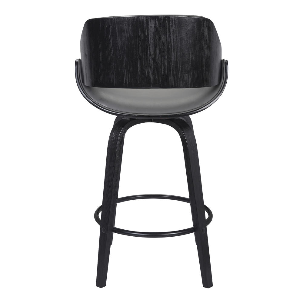 Armen Living Mona Contemporary 26" Counter Height&#160;Swivel Barstool in Black Brush Wood Finish and Grey Faux Leather