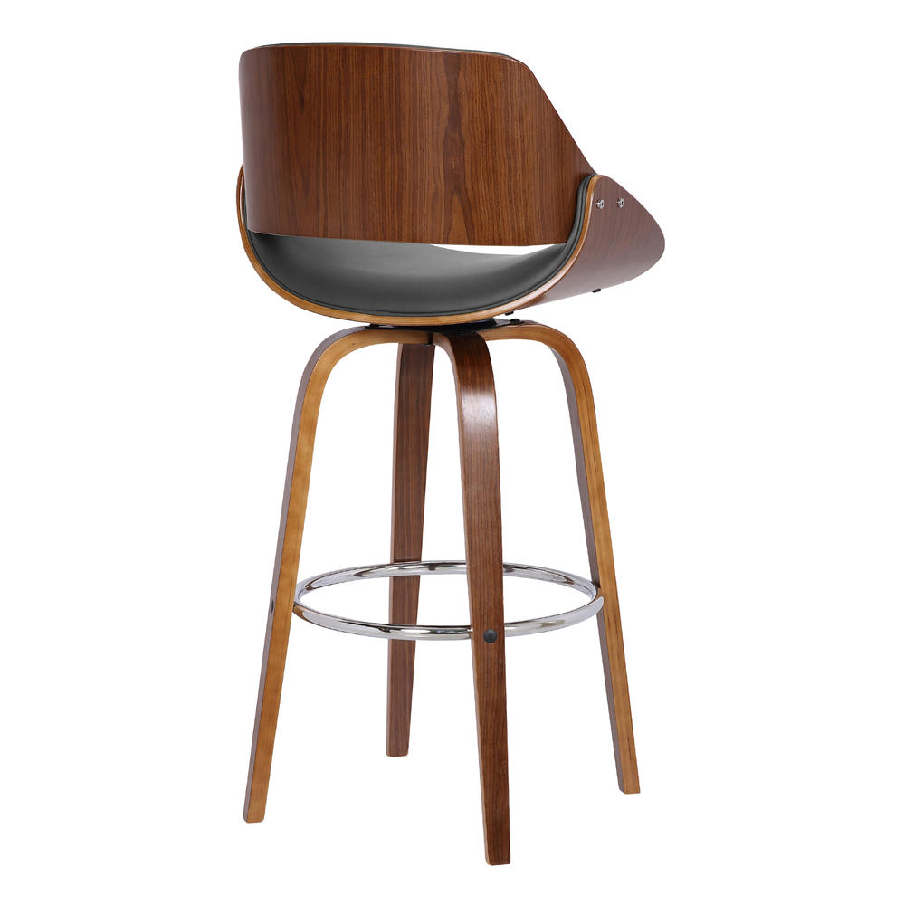 Armen Living Mona Contemporary 26" Counter Height&#160;Swivel Barstool in Walnut Wood Finish and Grey Faux Leather