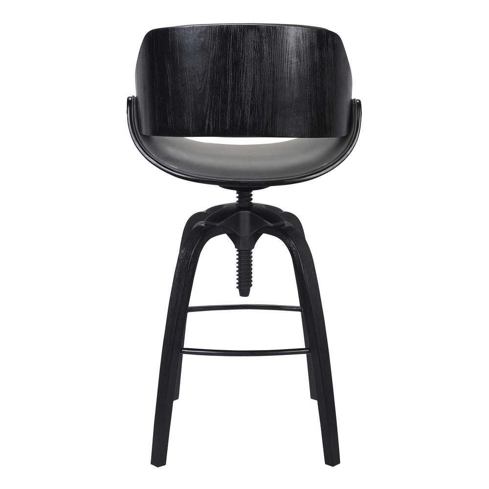 Armen Living Vanessa Contemporary Adjustable Barstool in Black Brushed Wood Finish and Grey Faux Leather