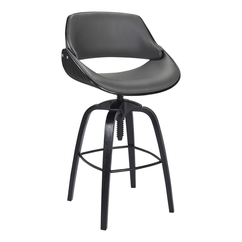 Armen Living Vanessa Contemporary Adjustable Barstool in Black Brushed Wood Finish and Grey Faux Leather