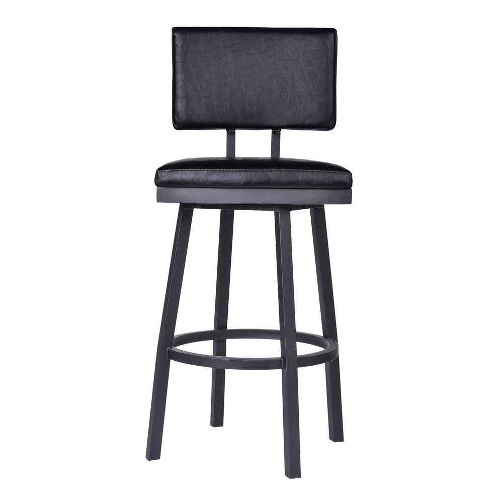 Armen Living Balboa 30&#8221; Bar Height Barstool in Black Powder Coated Finish and Vintage Black Faux Leather