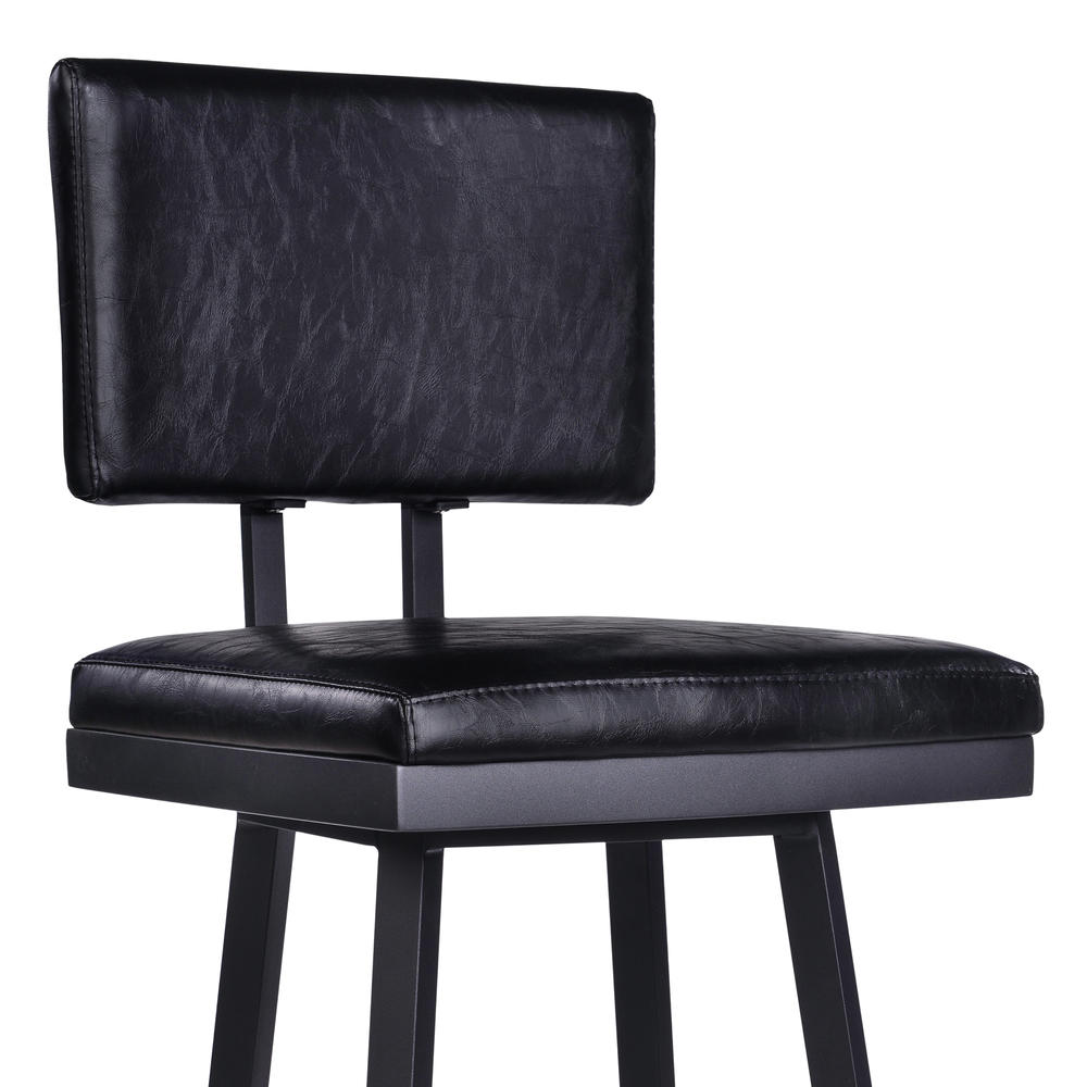 Armen Living Balboa 30&#8221; Bar Height Barstool in Black Powder Coated Finish and Vintage Black Faux Leather