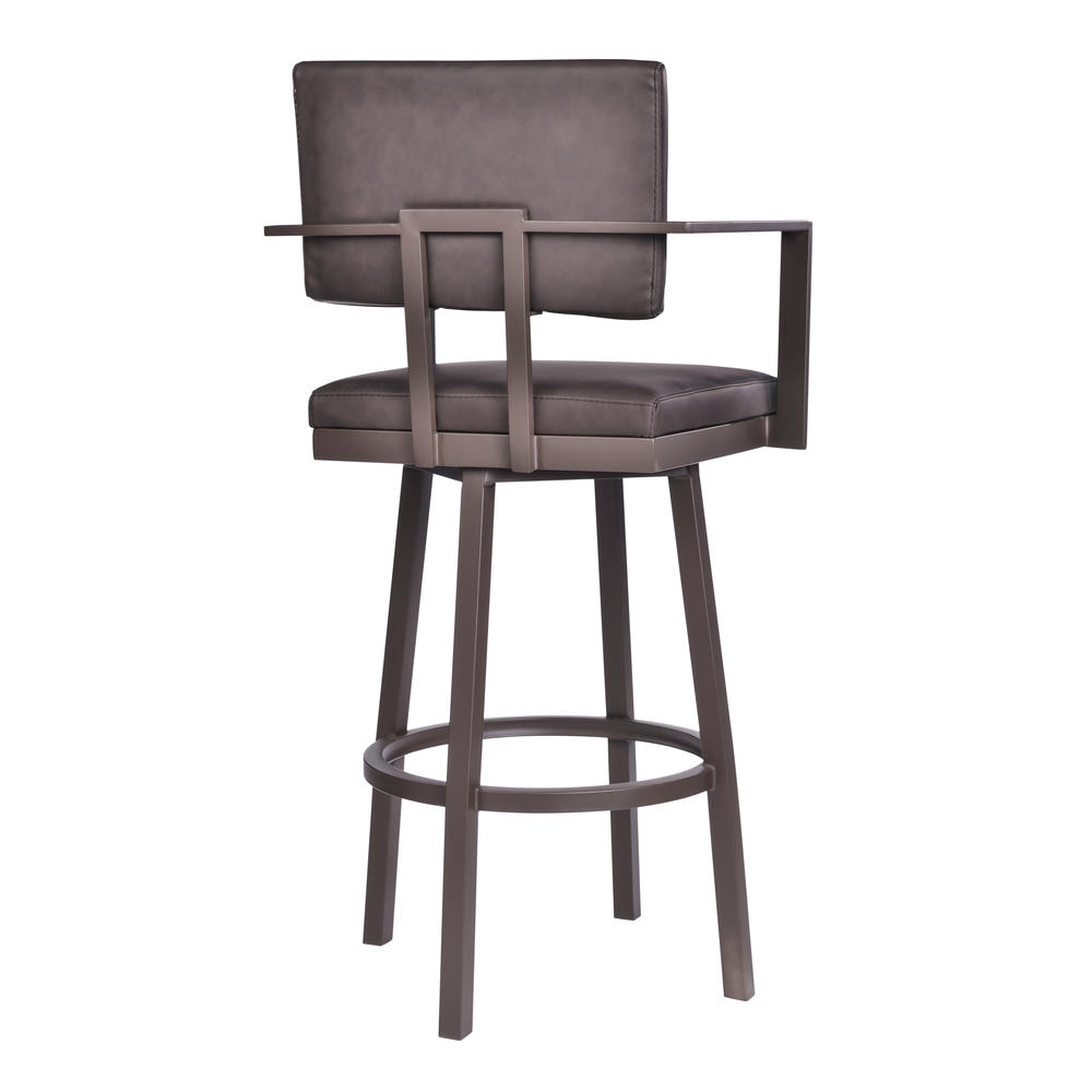 Armen Living Balboa 26&#8221; Counter Height Barstool with Arms in Brown Powder Coated Finish and Vintage Brown Faux Leather