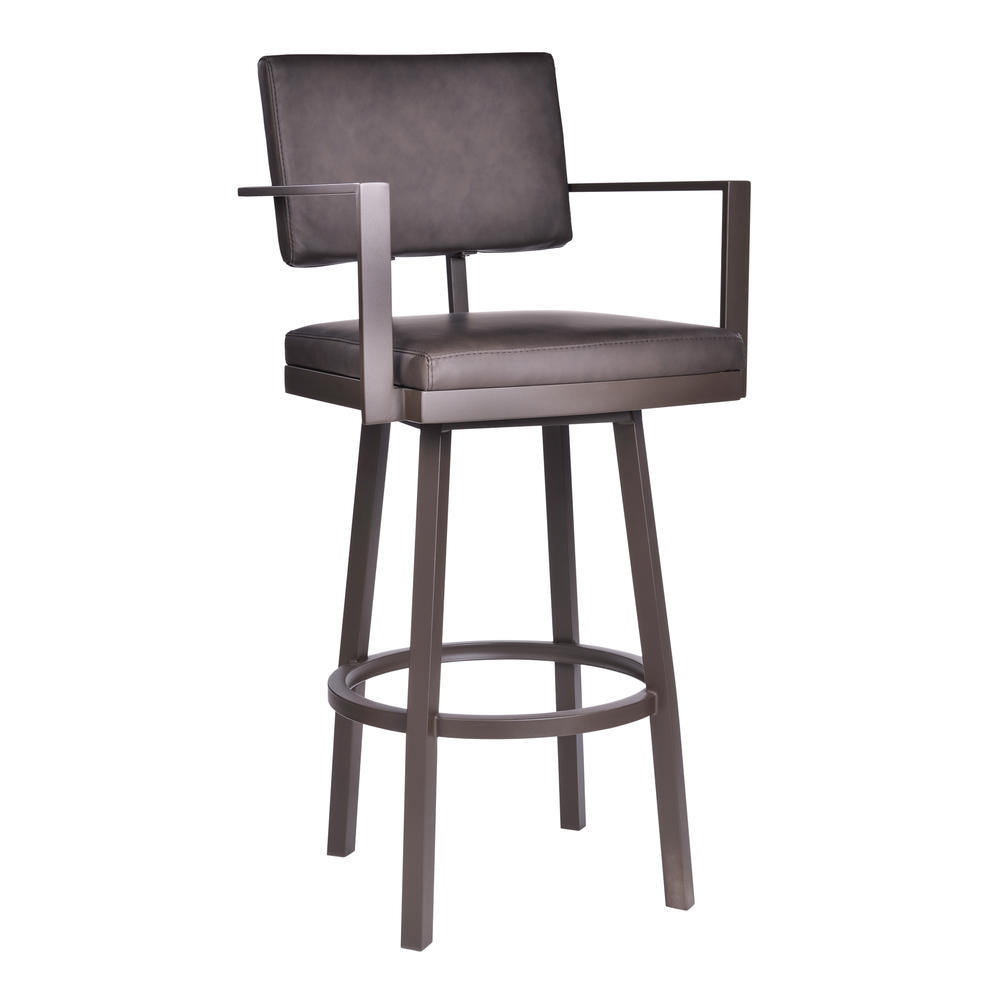 Armen Living Balboa 26" Counter Height Barstool with Arms in Brown Powder Coated Finish and Vintage Brown Faux Leather