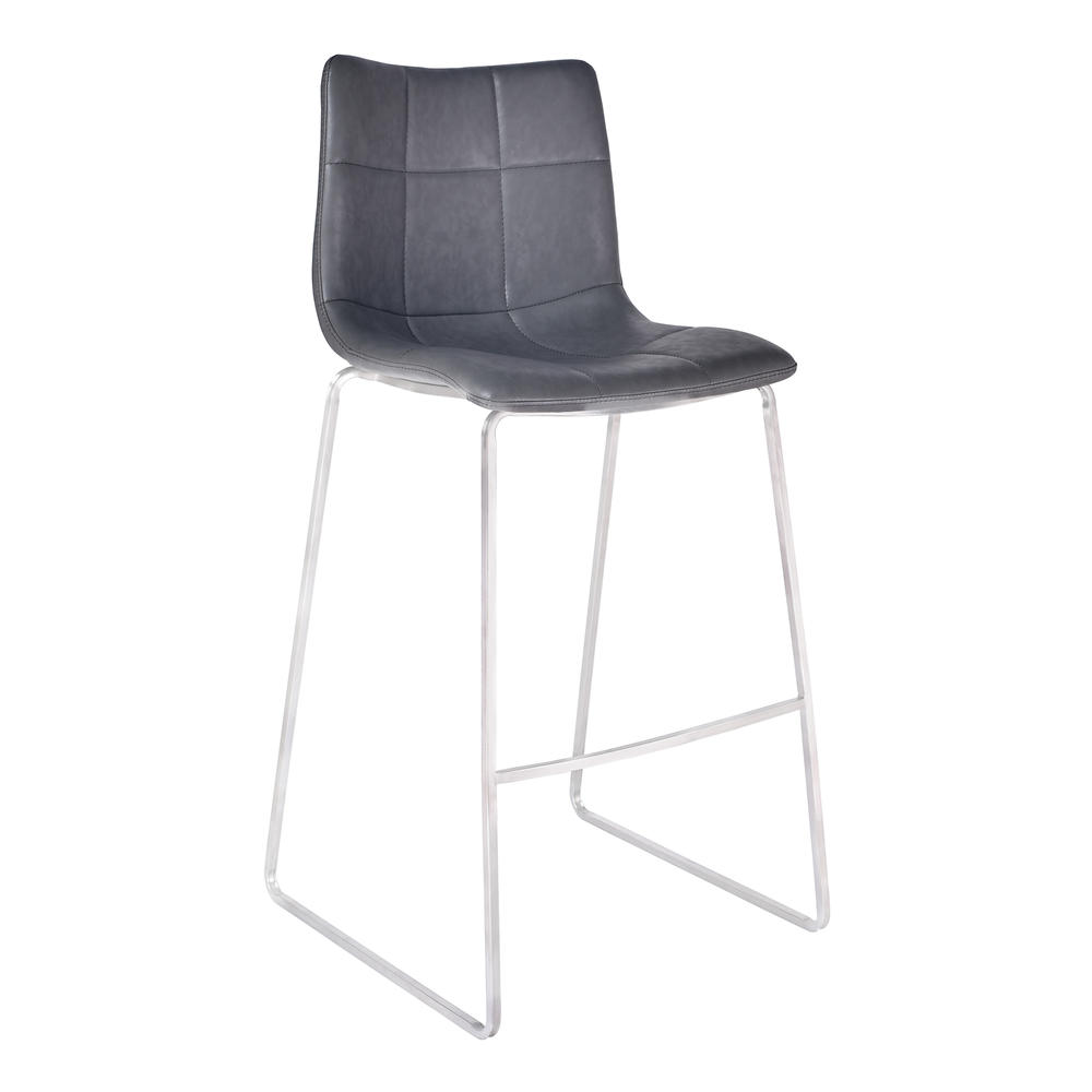 Armen Living Hamilton 30" Bar Height Barstool in Brushed Stainless Steel with Vintage Grey Faux Leather