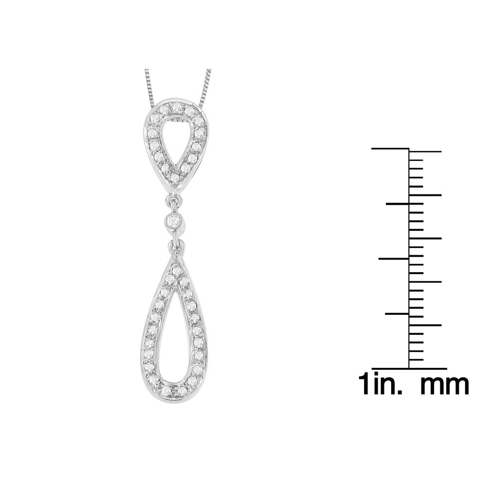 14 White Gold 1/4 CTTW Round Cut Diamond Double Tear Drop Pendant Necklace (H-I, I2-I3)