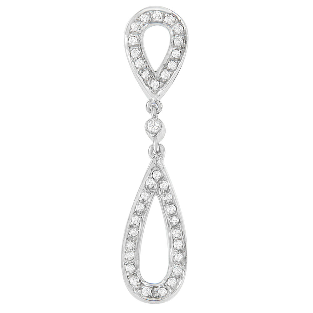 14 White Gold 1/4 CTTW Round Cut Diamond Double Tear Drop Pendant Necklace (H-I, I2-I3)