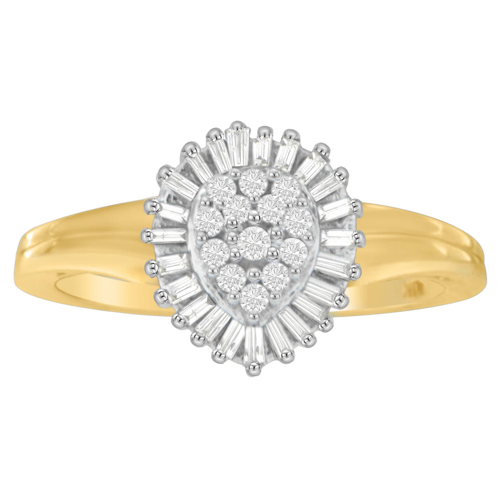 10K Yellow gold 0.25 CTTW Round and Baguette Cut Diamond Ring(I-J, I2-I3)