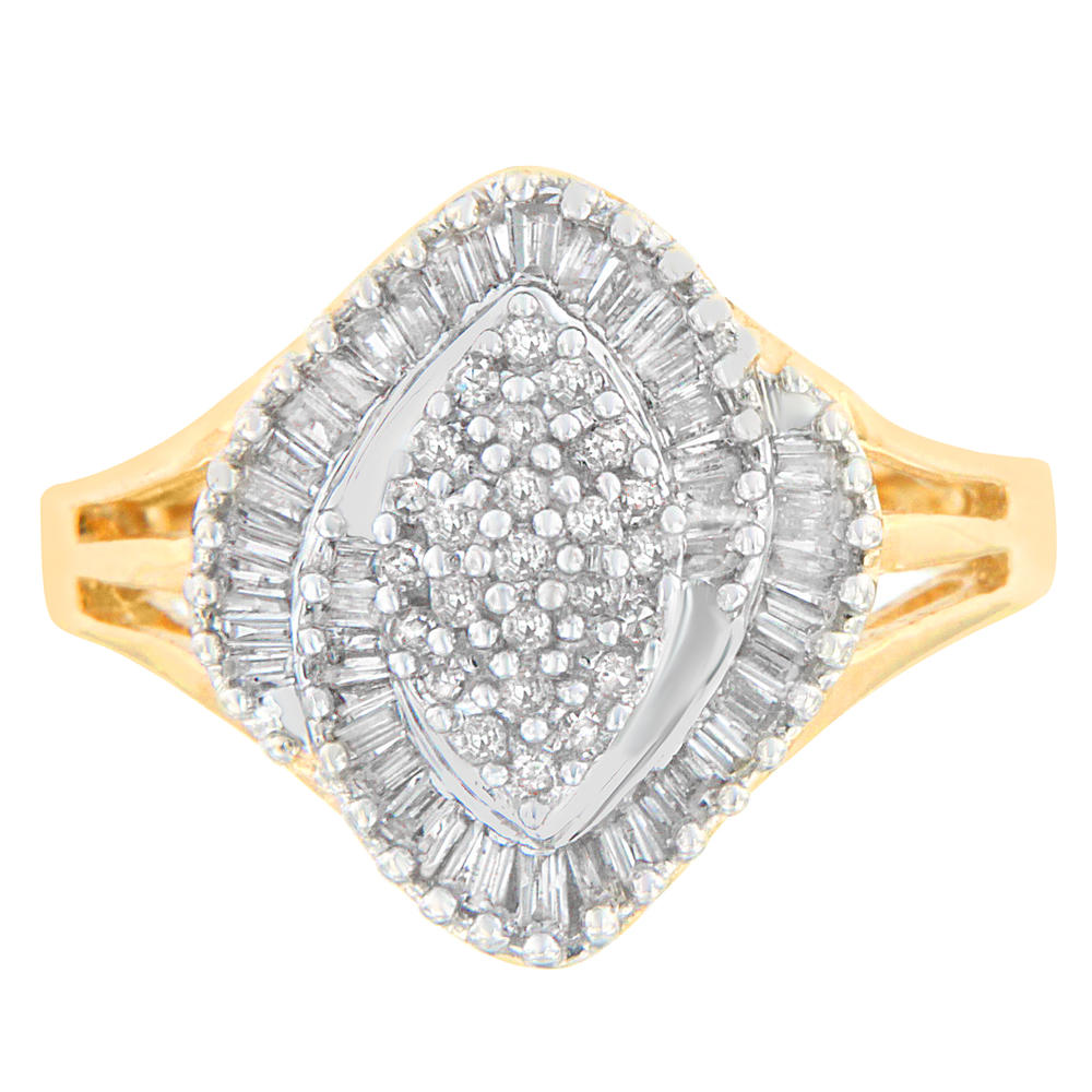 10k Yellow Gold 1/2ct TDW Round and Baguette Diamond Cut Ring (J-K,I2-I3)