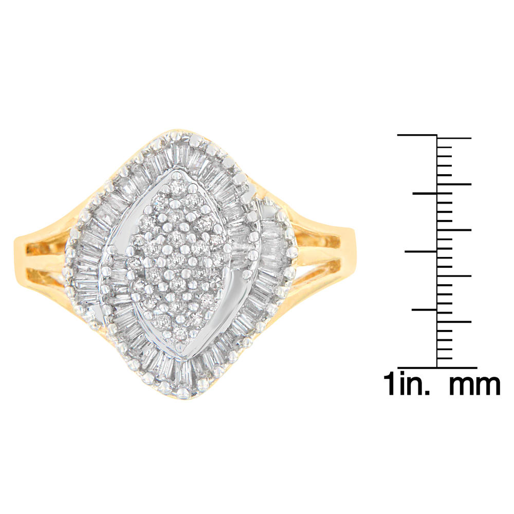 10k Yellow Gold 1/2ct TDW Round and Baguette Diamond Cut Ring (J-K,I2-I3)