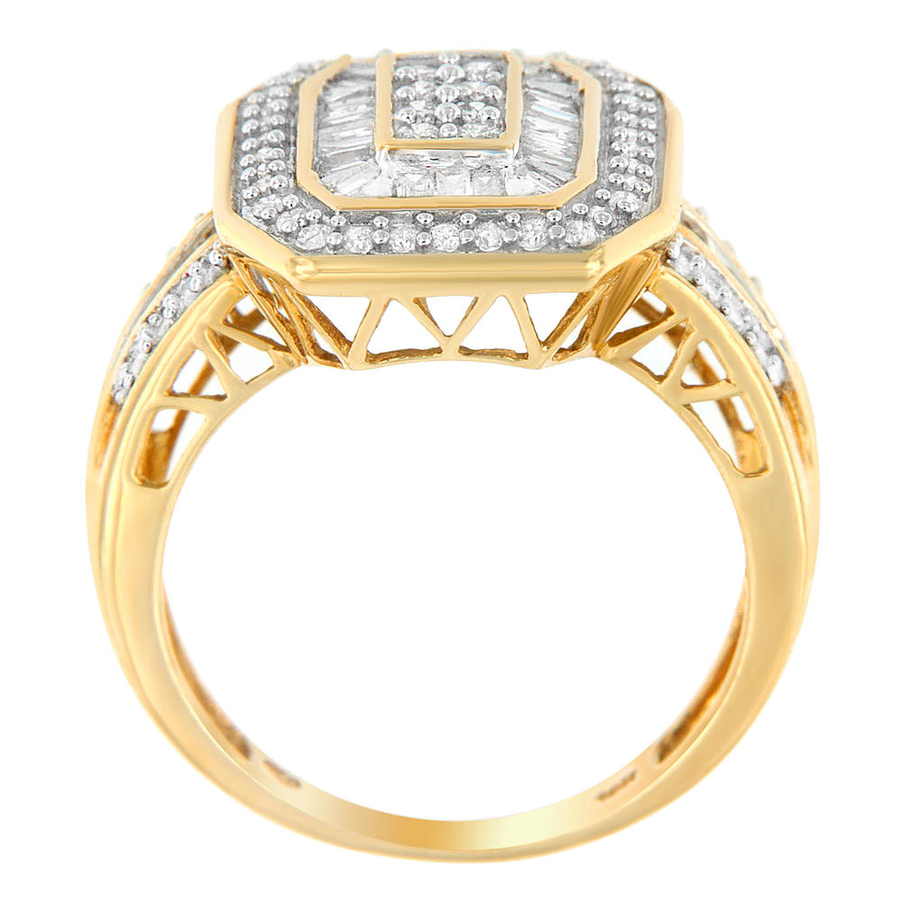 10k Yellow Gold 1 CTTW Round and Baguette Cut Diamond Emerald Frame Ring (J-K, I2-I3)
