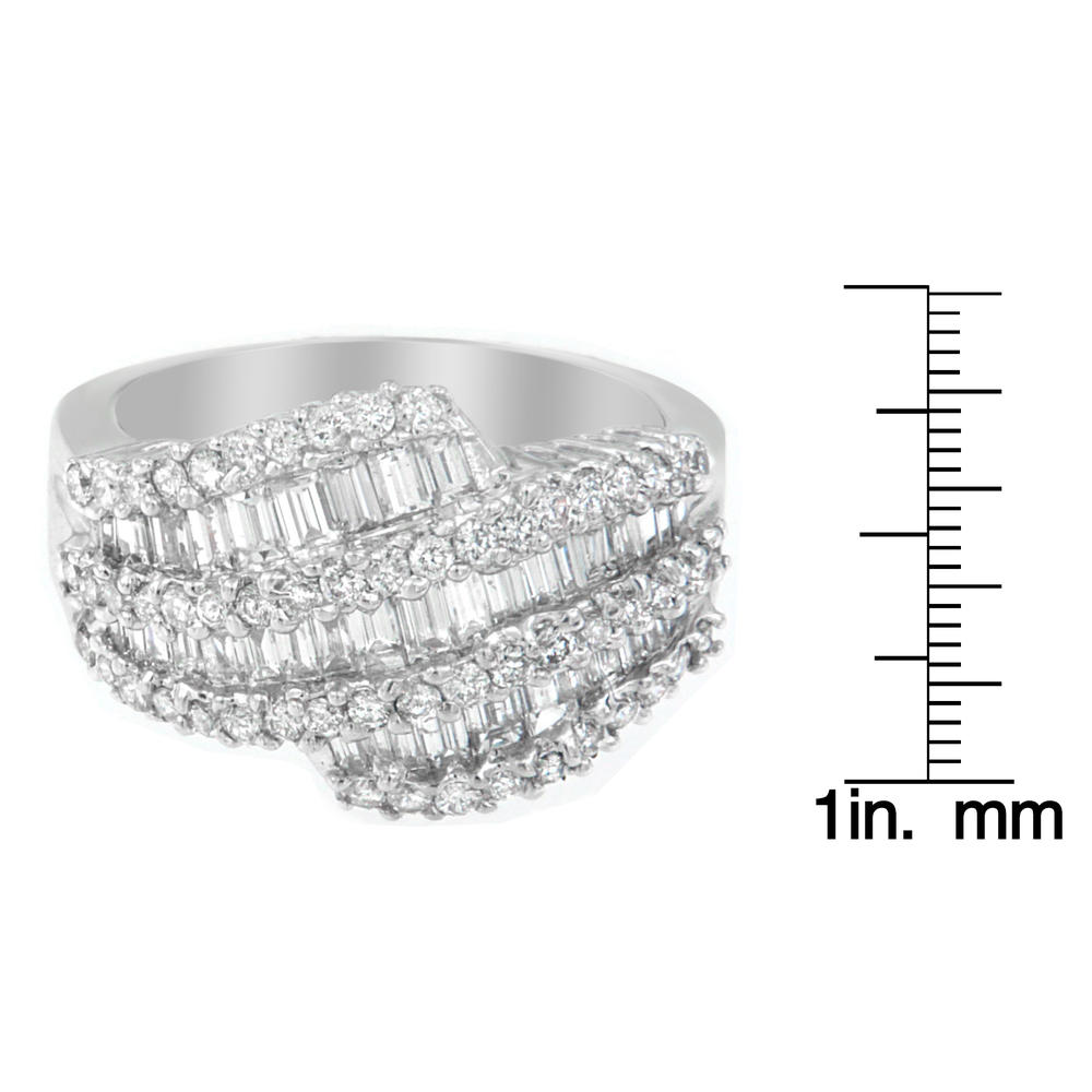 14k White Gold 1 3/4ct TDW Round and Baguette Cut Diamond Multi-Row Design Ring (SI1-SI2,H-I)