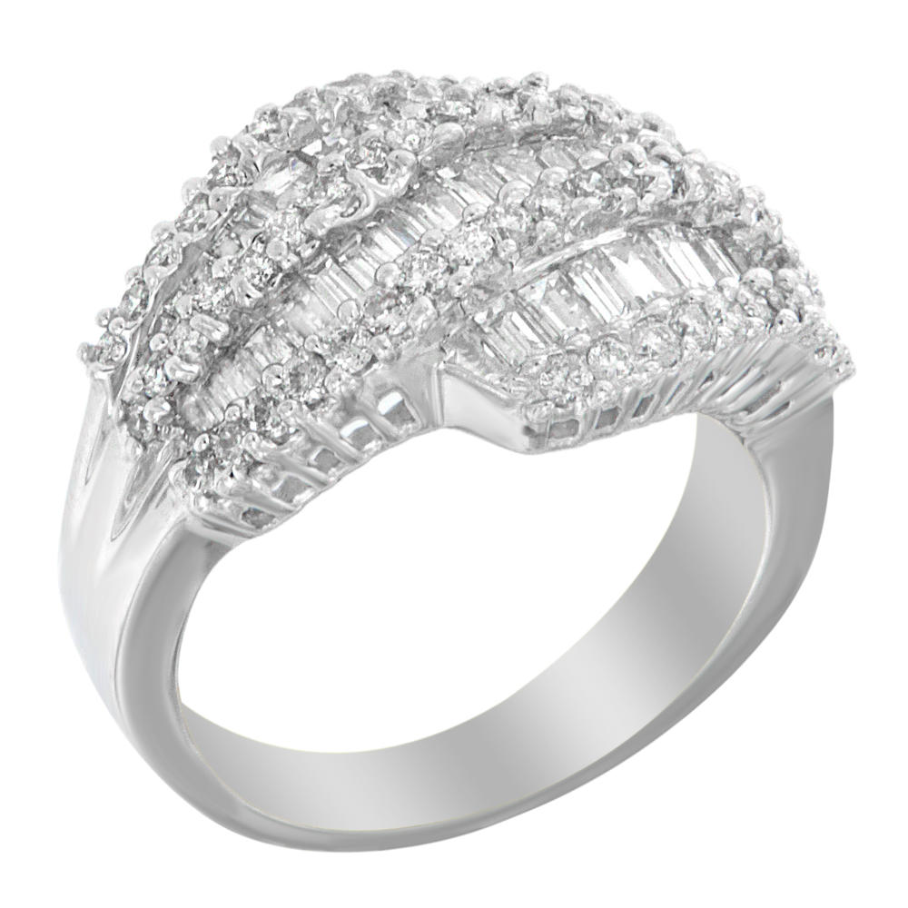 14k White Gold 1 3/4ct TDW Round and Baguette Cut Diamond Multi-Row Design Ring (SI1-SI2,H-I)