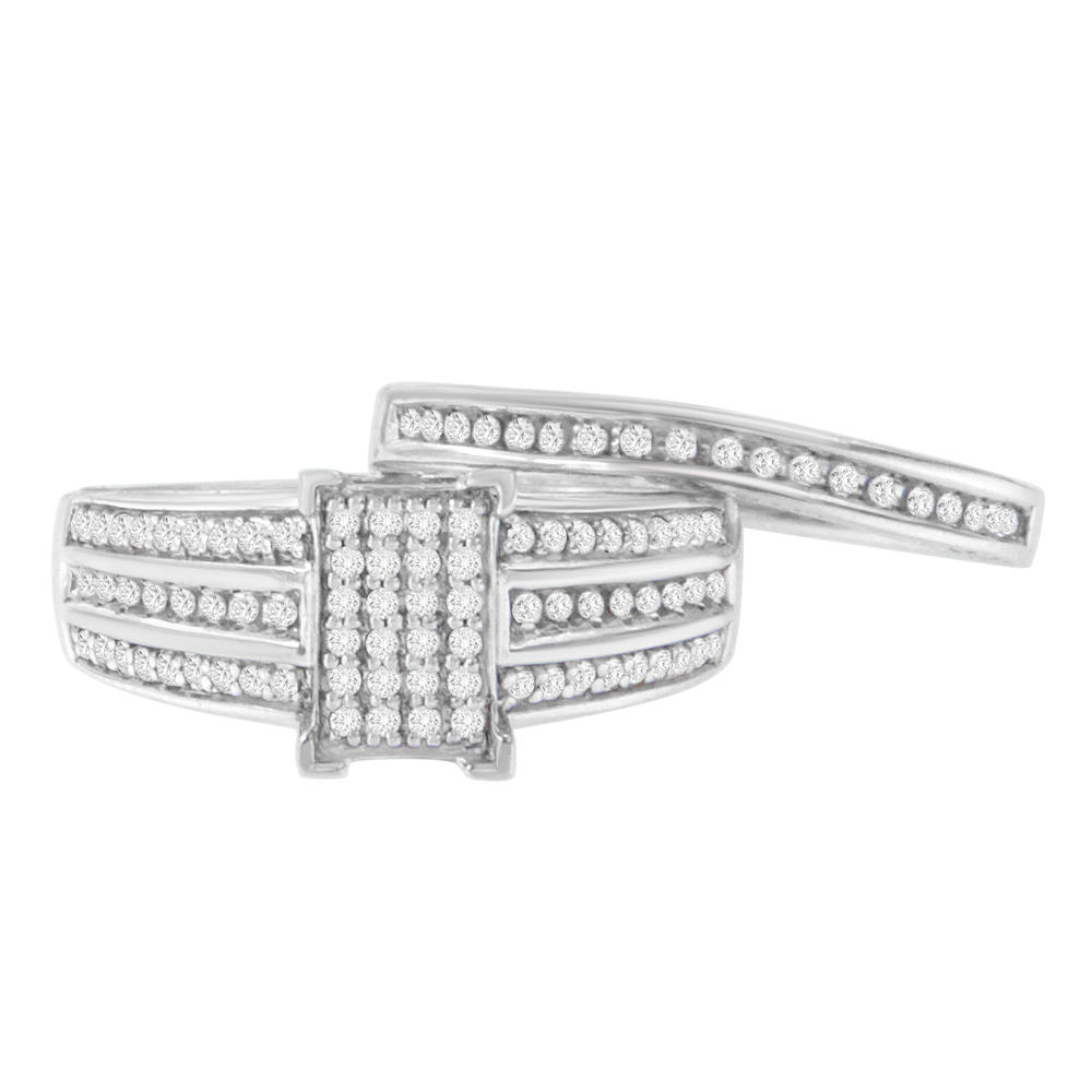 Sterling Silver 3/4 TDW Diamond Engagement Ring and Band Set (I-J,I3)