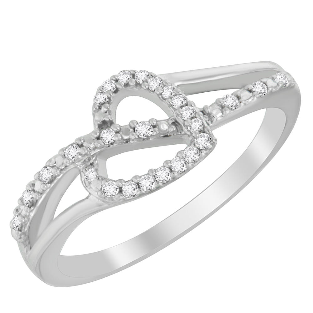 Sterling Silver 1/8ct TDW Round Cut Diamond Heart and Ribbon Accent Ring (I-J, I2-I3)