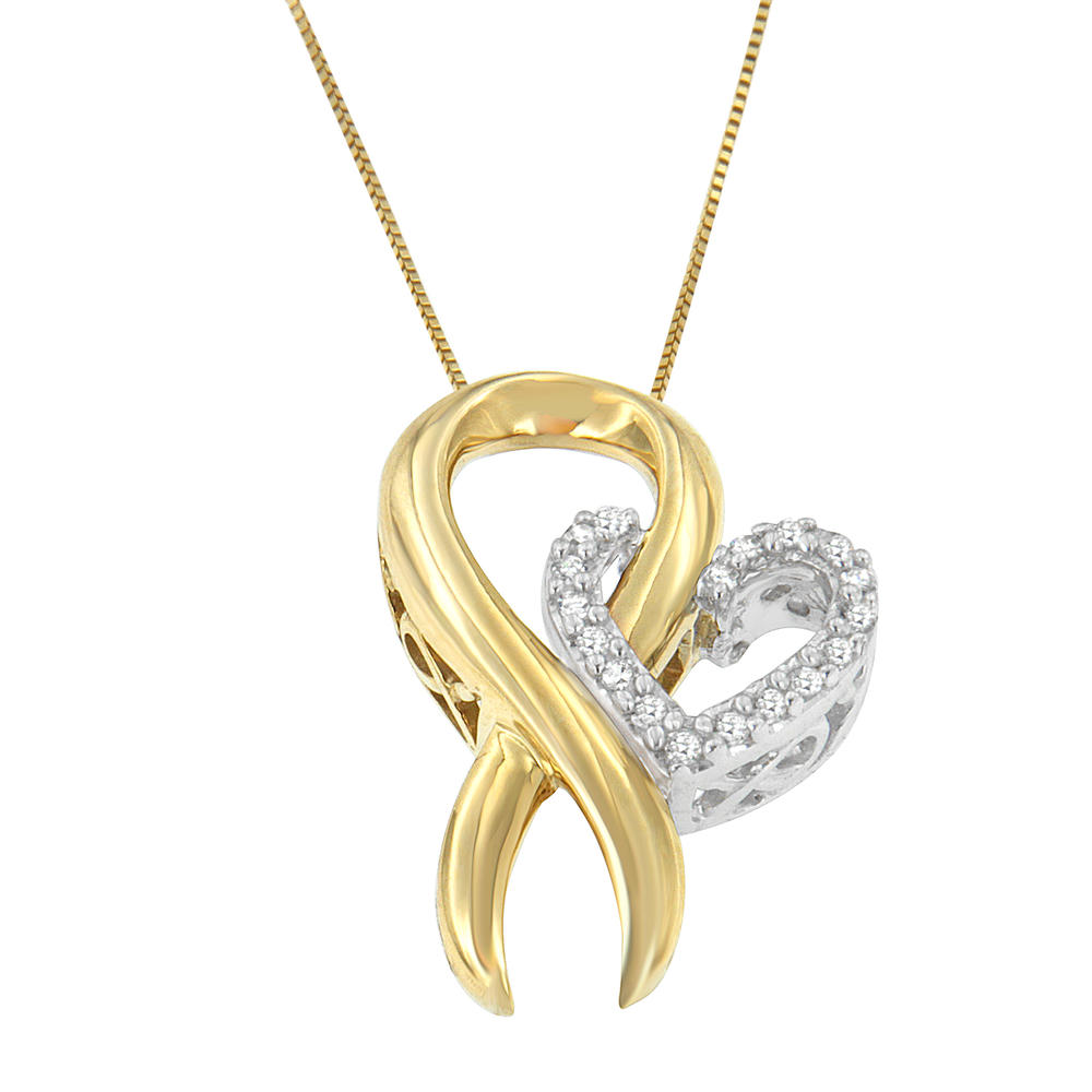10k Yellow Gold and Sterling Silver 1/10 CTTW Round Cut Diamond Heart Fashion Pendant Necklace (H-I, I1-I2)
