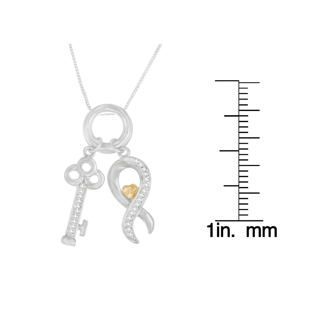 Sterling Silver 0.15 CTTW Round Cut Diamond Ribbon and Key Accent Charm Pendant Necklace (H-I, I1-I2)