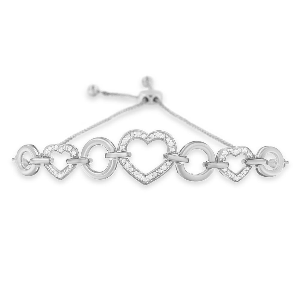 Sterling Silver 0.1ct TDW Diamond Heart-Link Bolo Bracelet(H-I,I2-I3)