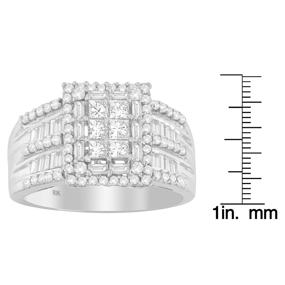 10K White Gold 0.71 CTTW Round, Baguette and Princess Cut Diamond Ring(H-I,I1-I2)