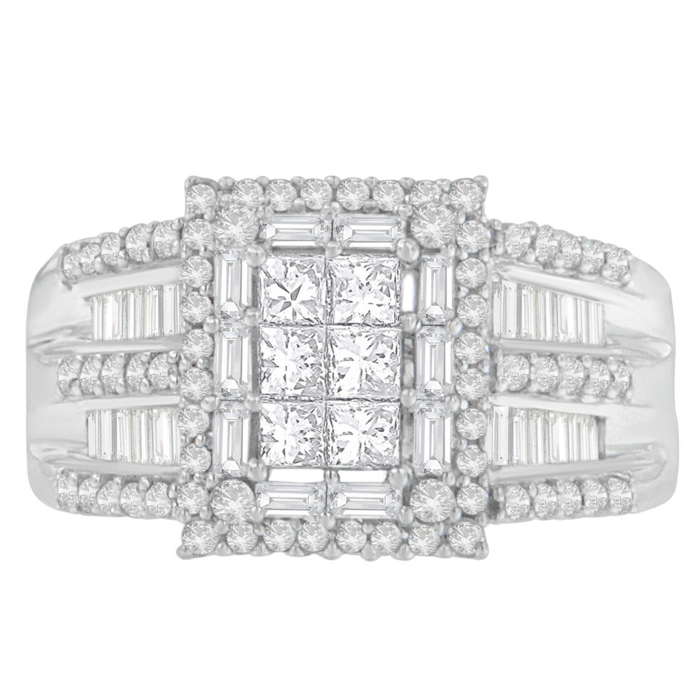 10K White Gold 0.71 CTTW Round, Baguette and Princess Cut Diamond Ring(H-I,I1-I2)