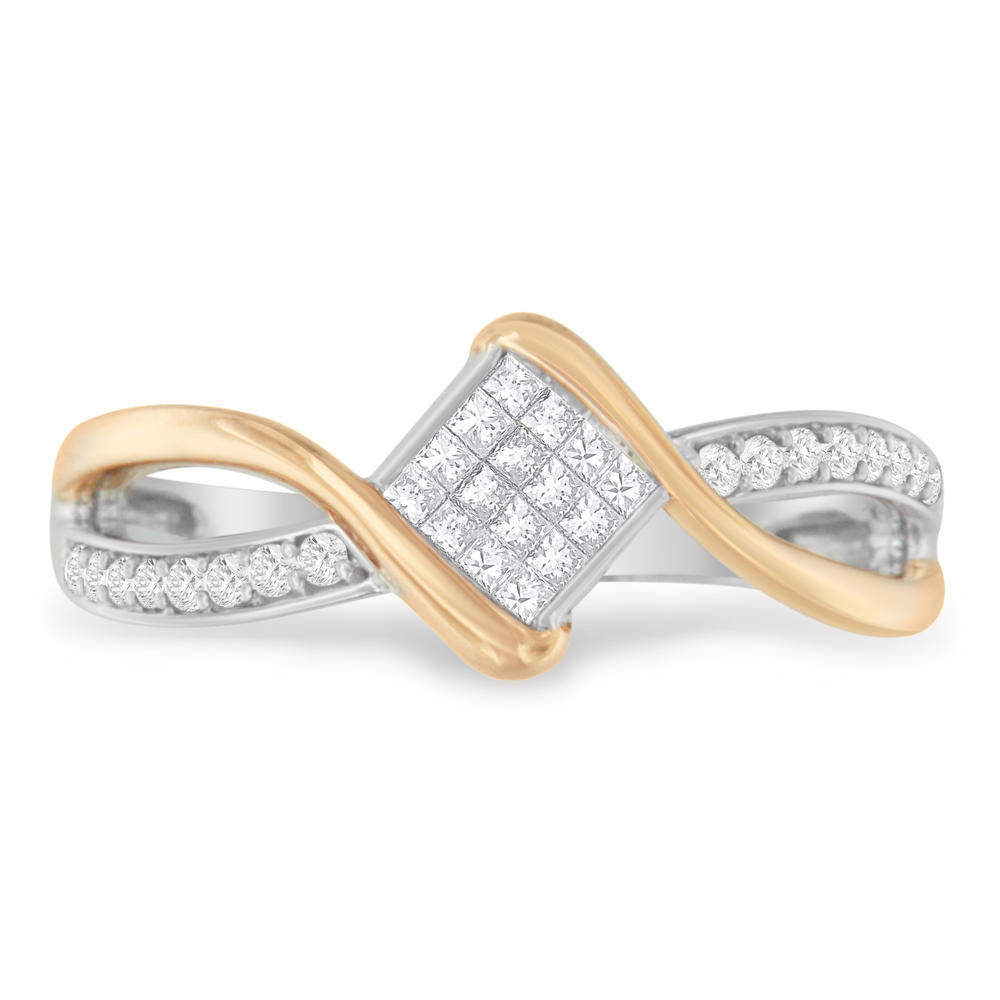10k Two-Toned Gold 0.28 CTTW Round and Princess Cut Diamond Fashion Ring (H-I, SI2-I1)