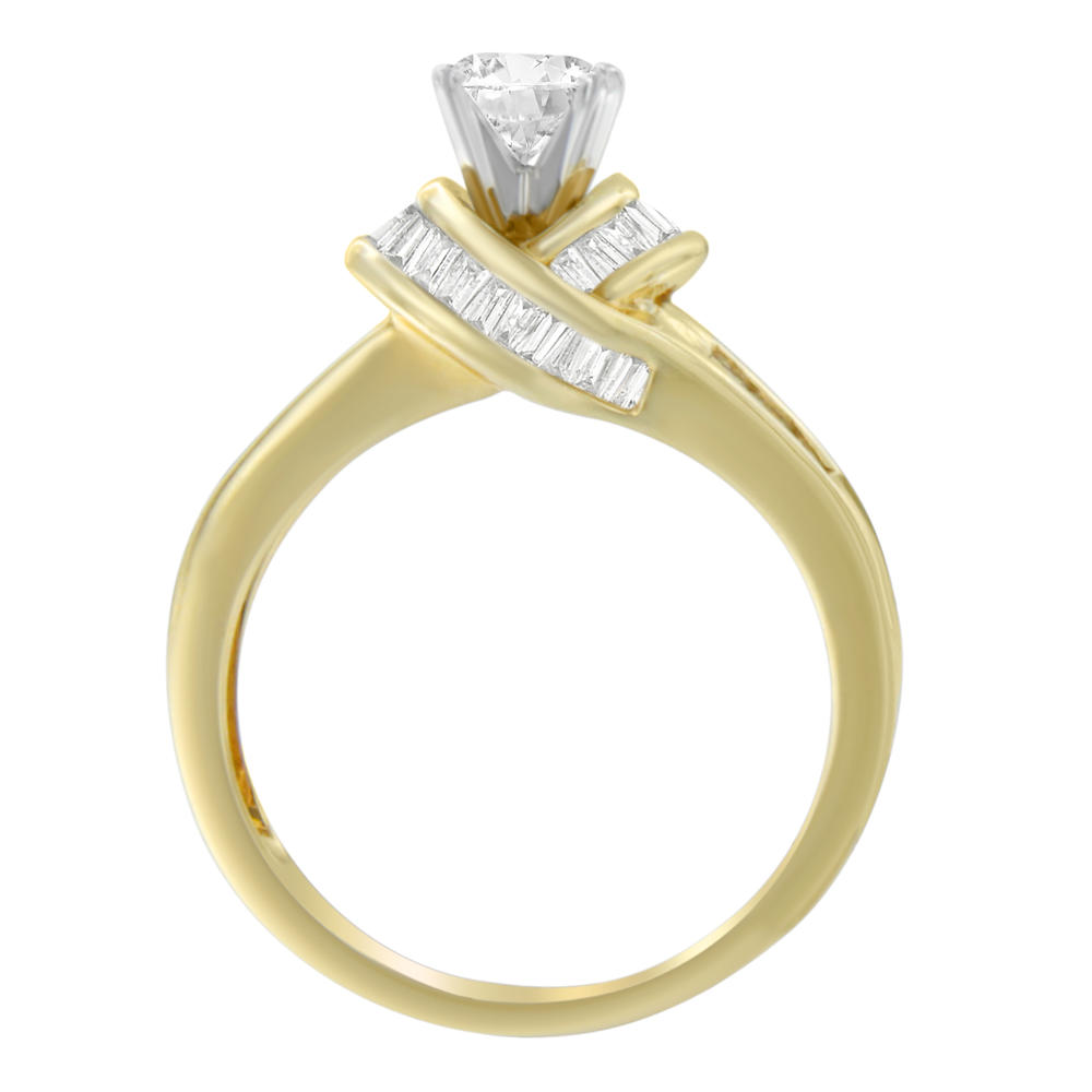 14K Two-Toned Gold 1.16 CTTW Round, Baguette and Princess Cut Diamond Ring(H-I,SI2-I1)