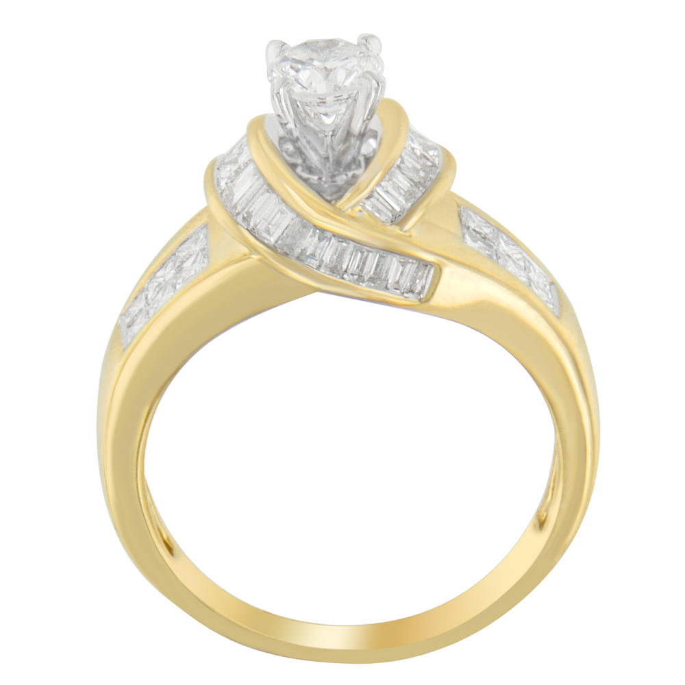 14K Two-Toned Gold 1.16 CTTW Round, Baguette and Princess Cut Diamond Ring(H-I,SI2-I1)