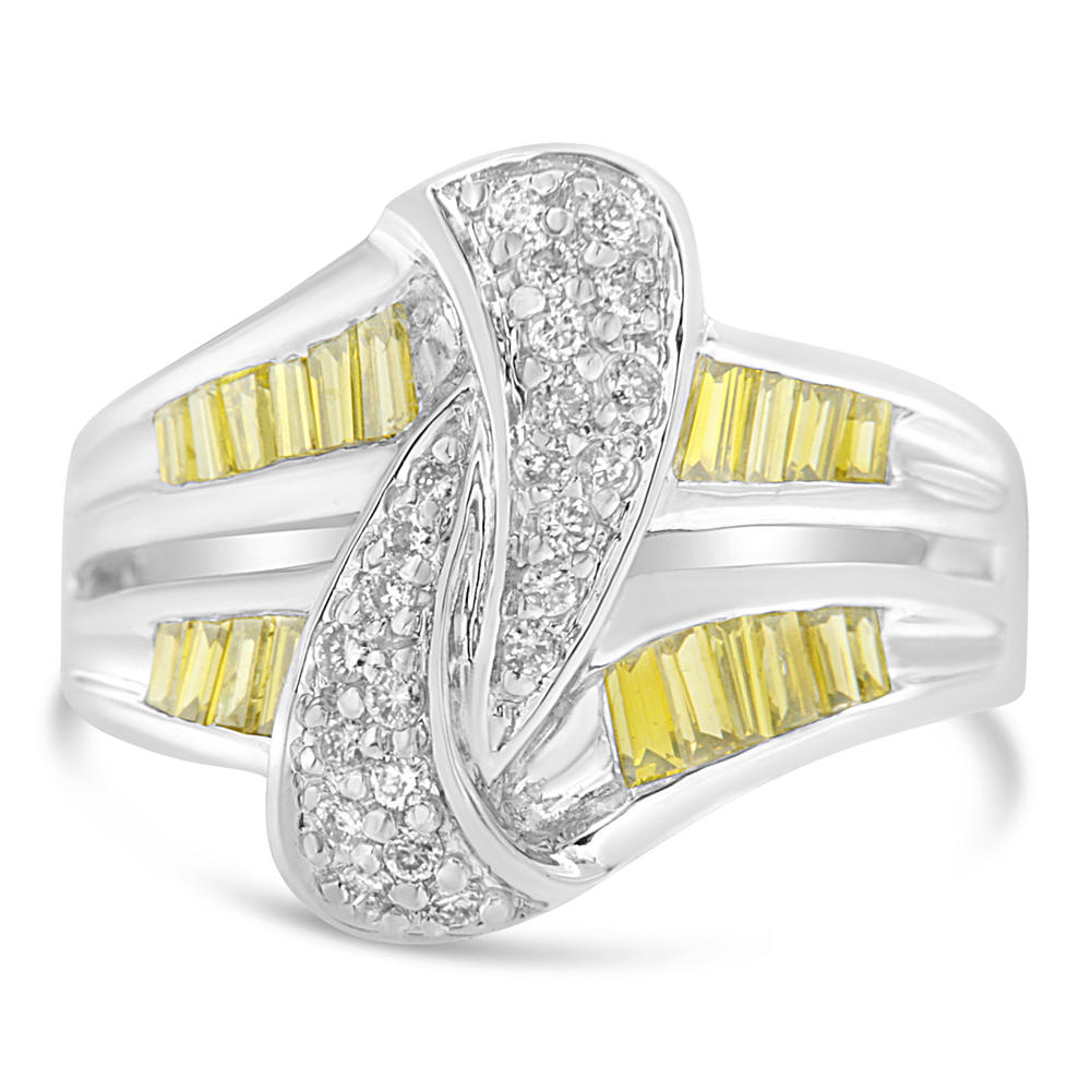 14k White Gold 1ct TDW White Round and Treated Yellow Baguette Diamond Ring(SI1-SI2, H-I)