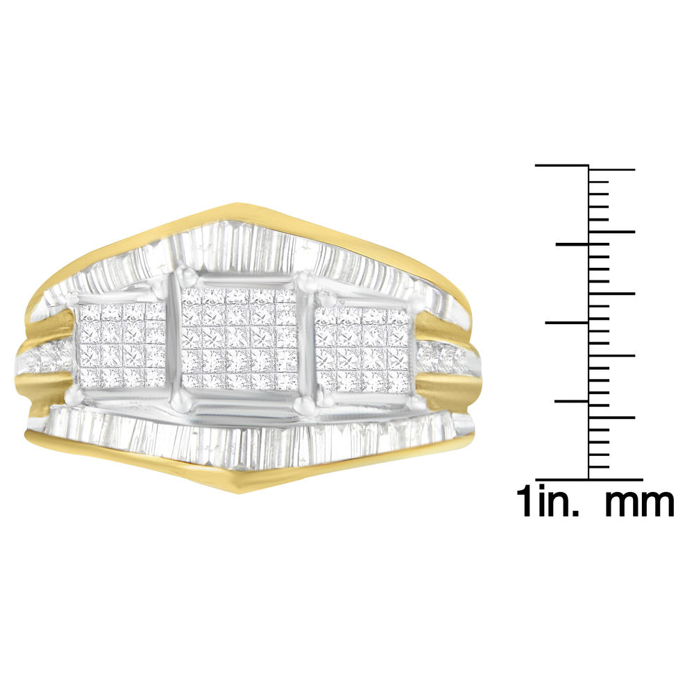 14K Two-Toned gold 1 CTTW Round, Baguette and Princess Cut Diamond Ring(I-J, I1-I2)
