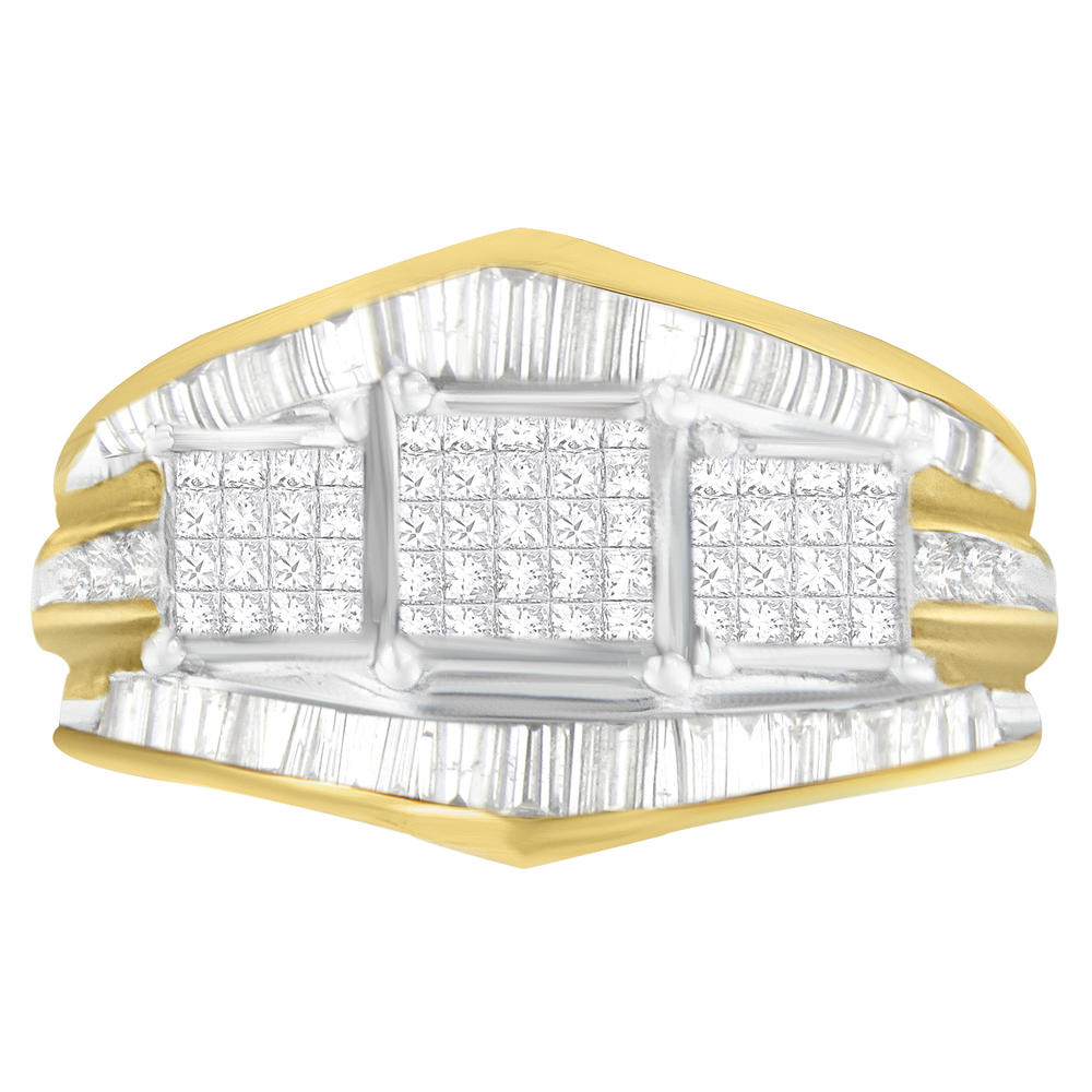 14K Two-Toned gold 1 CTTW Round, Baguette and Princess Cut Diamond Ring(I-J, I1-I2)