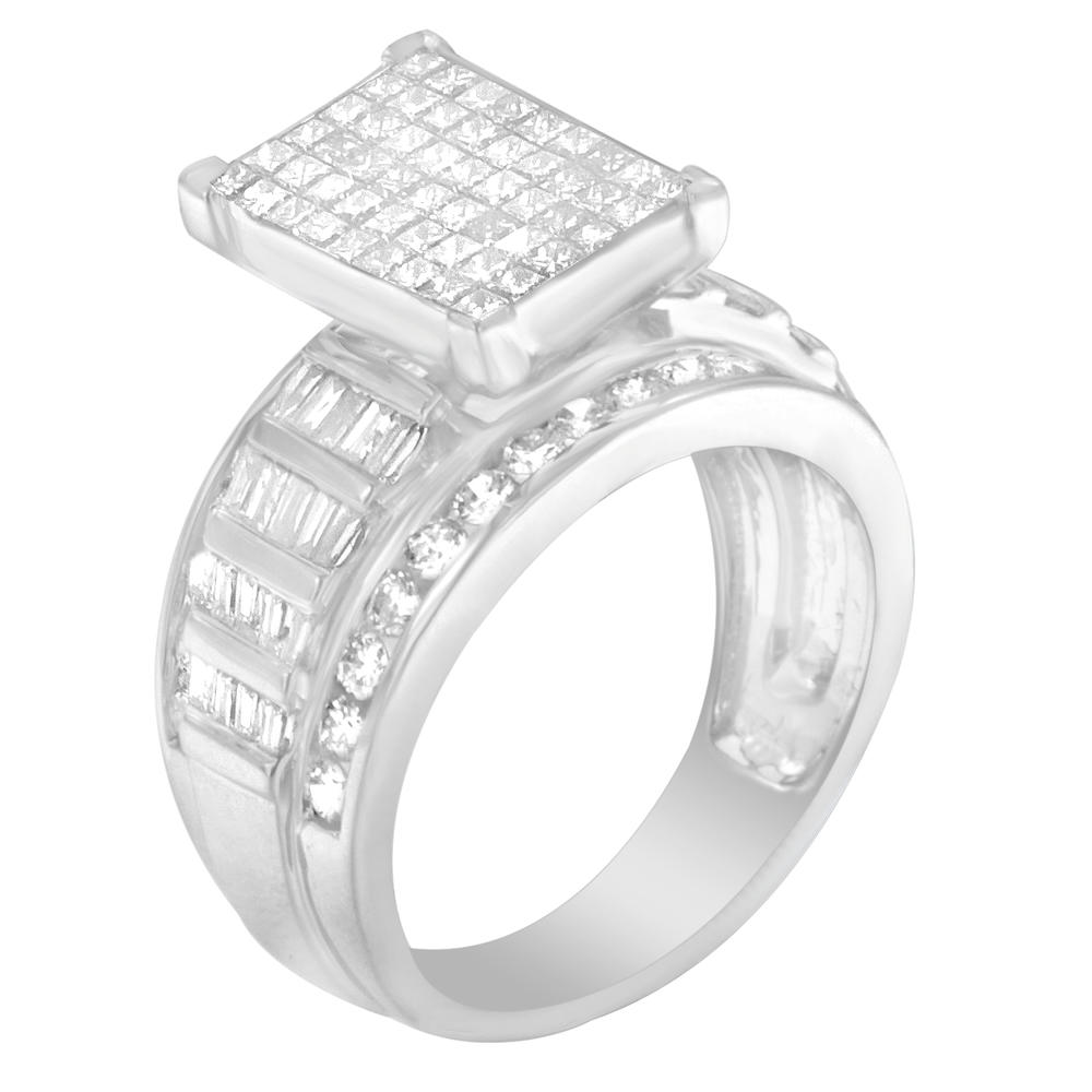14K White Gold 2ct. TDW Round , Baguette and Princess-cut Diamond Ring (H-I,SI2-I1)